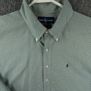 Ralph Lauren Button Up Shirt Long Sleeve Men Cotton Green Check Large Blake